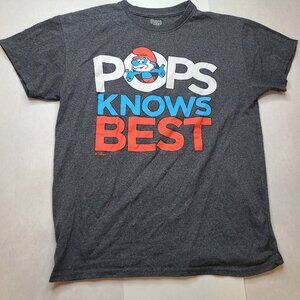 Papa Smurf "Pops Knows Best" Graphic T Shirt Tees Brisco Brands X Size M